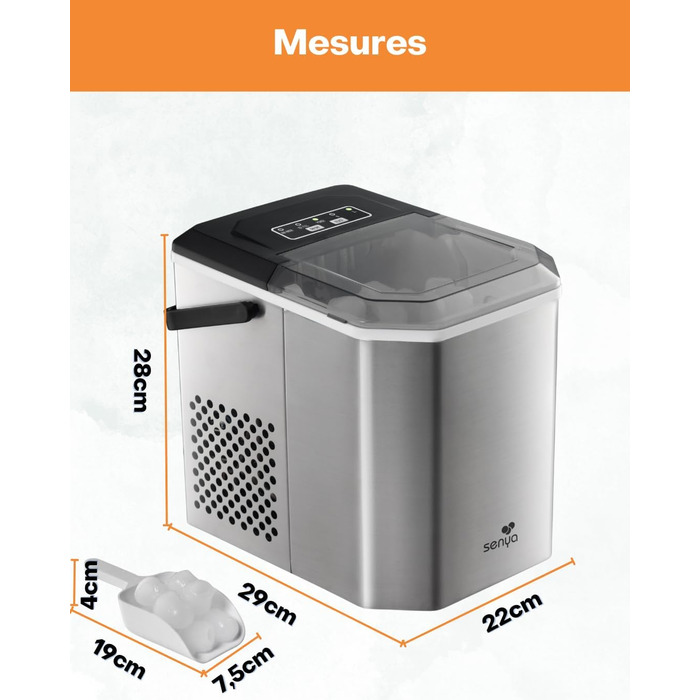 Машина для приготування льоду SENYA – 2 розміри кубиків, 12 кг/24 год, бак 1,3 л, LED-дисплей, інфрачервоне виявлення, нержавіюча сталь