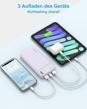 Power Bank AsperX 10000mAh 2 шт. Slim, портативний акумулятор USB-C для iPhone, iPad, Huawei, планшетів – блакитний + фіолетовий