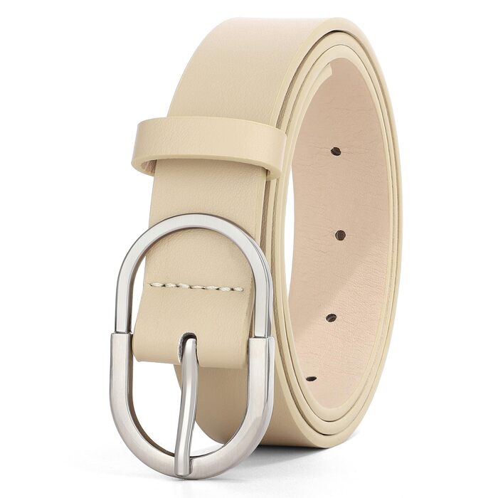 Ремінь шкіряний WHIPPY унісекс, срібна пряжка, бежевий (D-beige), розмір M (76-90 см, довжина 110 см)