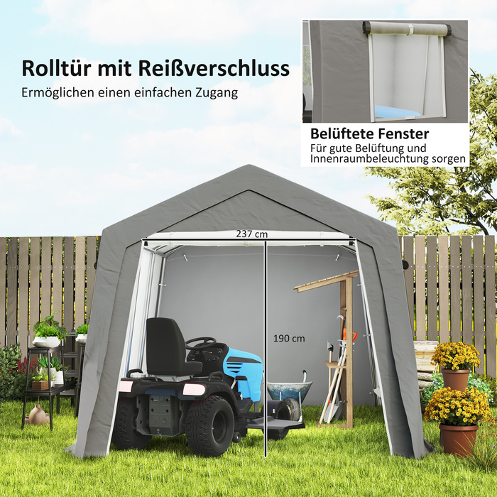 Outsunny Shed with Gabled Roof, Waterproof Tool Tent with Doors, Windows, Anti-Dust Bicycle Cover, Folio Shed, Bicycle Garage for Terrace Garden, 300 x 447 x 255 cm, Light Grey | Aosom