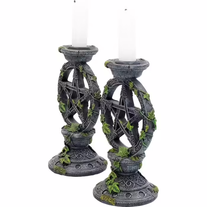 Nemesis Now B2539G6 Wiccan Pentagram Candle Holder Set with 2 Candle Holders, 15 cm, Black Resin