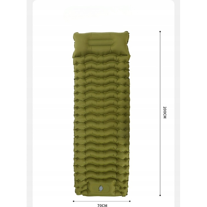 Самонадувний килимок з подушкою, 200x70x10 см, зелений
