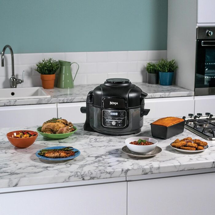 Ninja Foodi MINI Multi-Cooker, 4.7L, 6-in-1 Multi-Cooker, Pressure Cooker, Air Fryer, Slow Cooker, 1460W, Grey/Black OP100EU