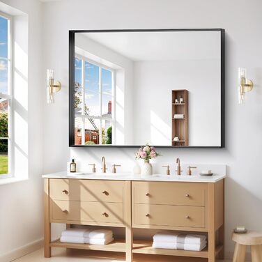 Дзеркало настінне прямокутне без рами 75x75 см для ванної, спальні, вітальні. Чорний колір, вертикальна/горизонтальна орієнтація