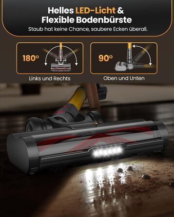 Акумуляторний пилосос SICBCGB 48000Pa/550W/70 хвилин, 2.0L з HD-дисплеєм, антизаплутана щітка, док-станція, самостійна підставка, 11-шарова фільтрація для шерсті тварин та авто, золотий колір