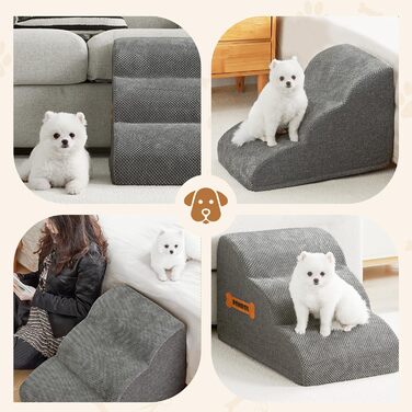 Сходинка для собак та котів ROMROL 3 сходинки - сіра, з неслизьким покриттям, з високощільним пінополіуретаном, для допомоги при входженні на диван та ліжко, захист суглобів