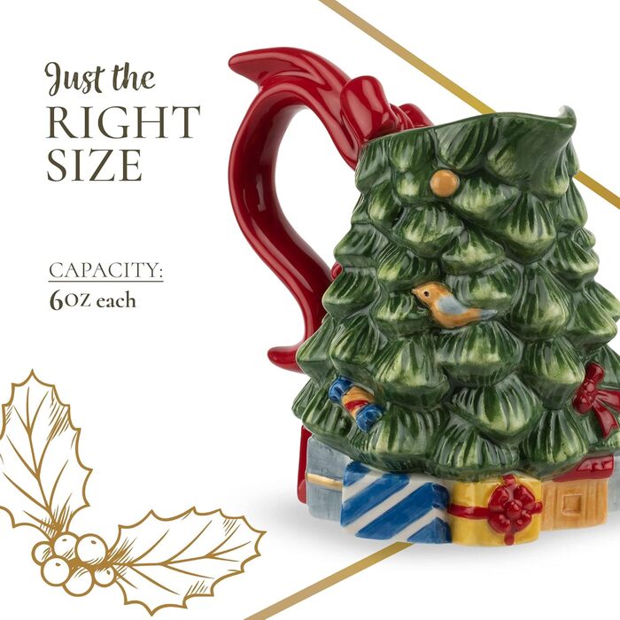 Spode Sugar and Creamer Set with Christmas Tree, Figurine Tree, 209 ml creamer and 150 ml sugar bowl with lid, festive tea and coffee set, dishwasher safe, ceramic tableware.