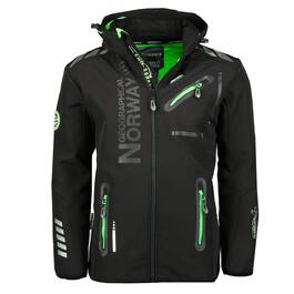 Чоловіча водонепроникна куртка Softshell Geographical Norway Royaute — дихаюча тактична вітрівка з капюшоном для зими та активного відпочинку (Black_Green, L)