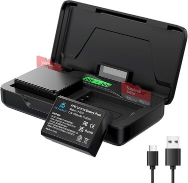 Акумулятор Homesuit LP-E10 1600mAh та LED-зарядний пристрій для Canon EOS 1100D, 1200D, 1300D, 2000D, Rebel T3, T5, T6, T7, Kiss X50, Kiss X70 (2 шт. акумулятори та 1 зарядний пристрій)