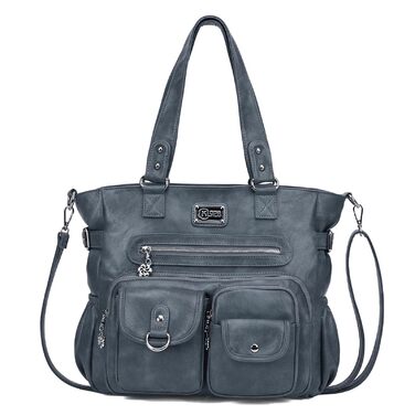 Сумка жіноча KL928 через плече, велика, PU шкіра, чорно-блакитна (під павича)