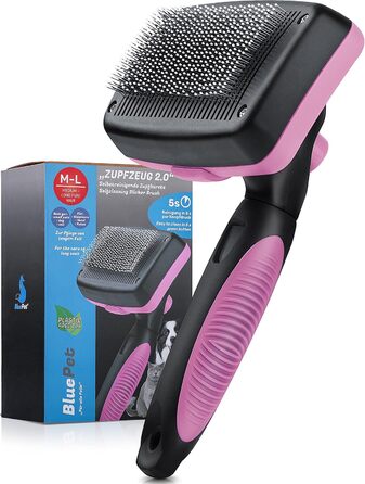 Щітка для собак та котів BluePet для довгої шерсті - видаляє підшерсток, ковтуни та вузли. Версія 2.0 з кнопкою для очищення. Для щоденного використання (Блакитна) (Рожева)