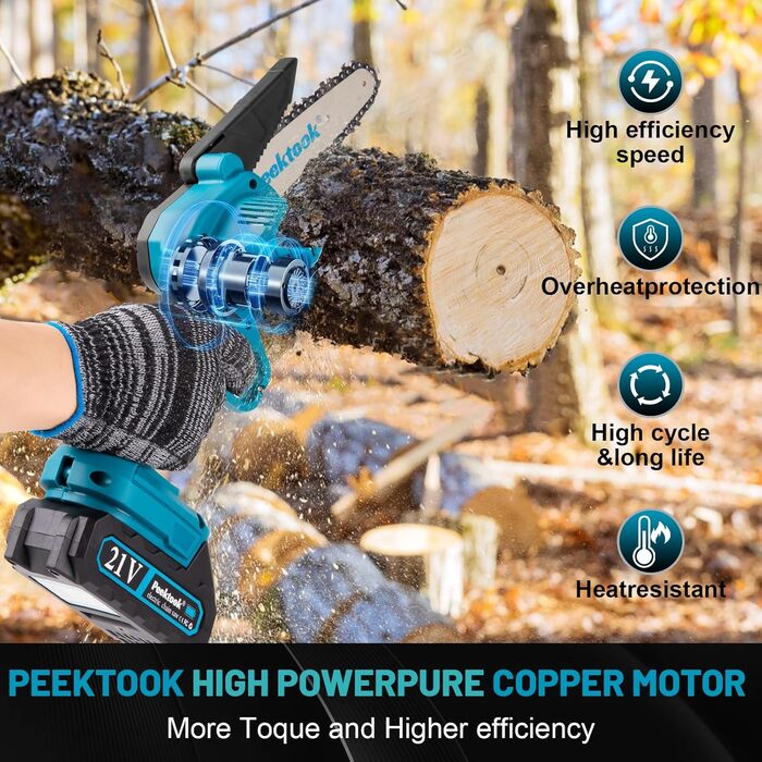 Акумуляторна міні-пила для саду: 6-дюймова пила з двигуном 1000W та акумуляторами 4000mAh, 2 ланцюги, захист від випадкового ввімкнення