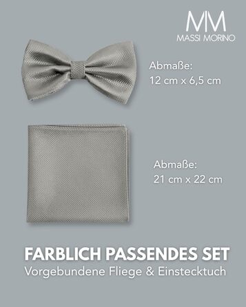 Комплект метелик Massi Morino з нагрудною хустинкою для чоловіків, сірий, регульований - ідеально для весілля та ділового стилю