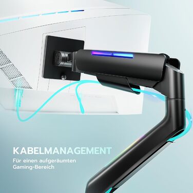 Кріплення для монітора ARES WING RGB - тримач для ігрового монітора, 17-49 дюймів, підходить для важких (20 кг) та вигнутих моніторів, регульована висота, чорний