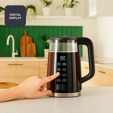 Електричний чайник BLACK+DECKER BXKE2202E 2200W 1.2L з поворотним підставою 360°C, для лівшів, з ергономічною ручкою, автовимкненням, індикатором рівня води та кнопкою відкриття