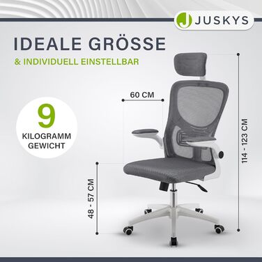 Офісний стілець Juskys Baltimore з роликами та підлокітниками - ергономічний, регульований по висоті - для кабінету, поворотний - сірий