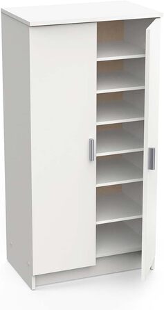 Multifunctional wardrobe with two doors, six shelves, white color, dimensions 55 x 108 x 36 cm