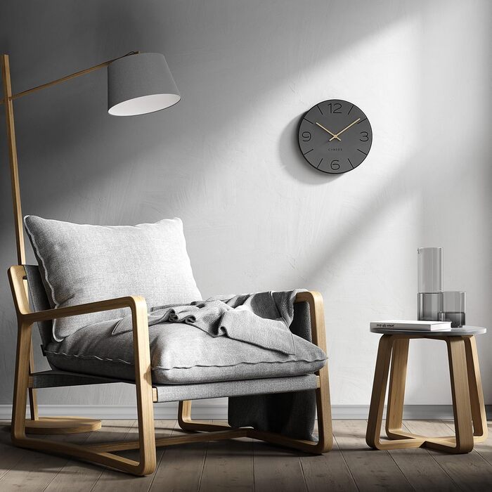 Cander Berlin MNU 2630 Y Wall Clock Silent, No Ticking, 30 cm, Analog, Living Room, Modern, Vintage, Grey, Black, Wooden Hands