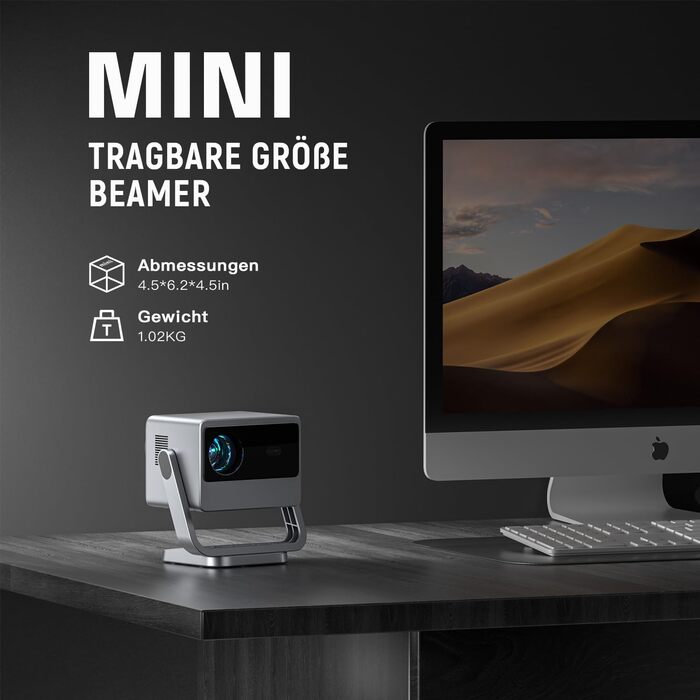 Портативний проєктор Smart Mini Beamer A-20000L з автофокусом, корекцією трапеції, WiFi6, Bluetooth, 4K, 1080P, 20000 Люмен для дому та на вулицю