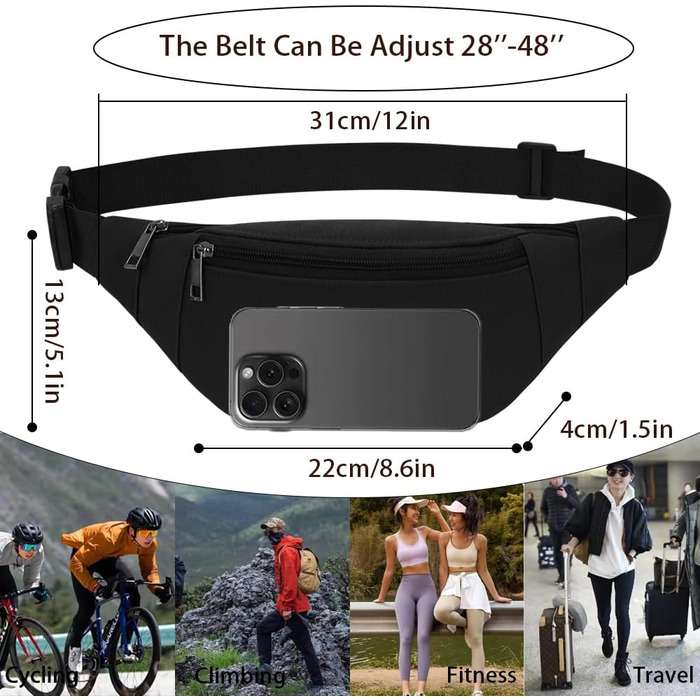 Чоловіча/жіноча поясна сумка на пояс, унісекс, водонепроникна, стильна, нейлон, для спорту, подорожей, прогулянок з собакою (чорна)