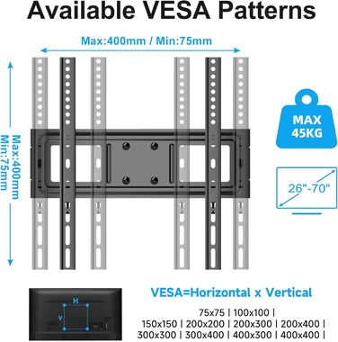 XINLEI Adjustable Tilt & Swivel TV Wall Mount for 26-70 inch Flat & Curved TVs - 45kg / 400x400mm VESA - Black