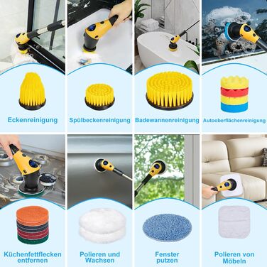 WADEO Electric Cleaning Brush, 17-in-1 Electric Cleaning Brush with Interchangeable Brush Heads and Adjustable Handle, Electric Scrub Brush for Bathroom, Kitchen, Car, Tiles, Floor