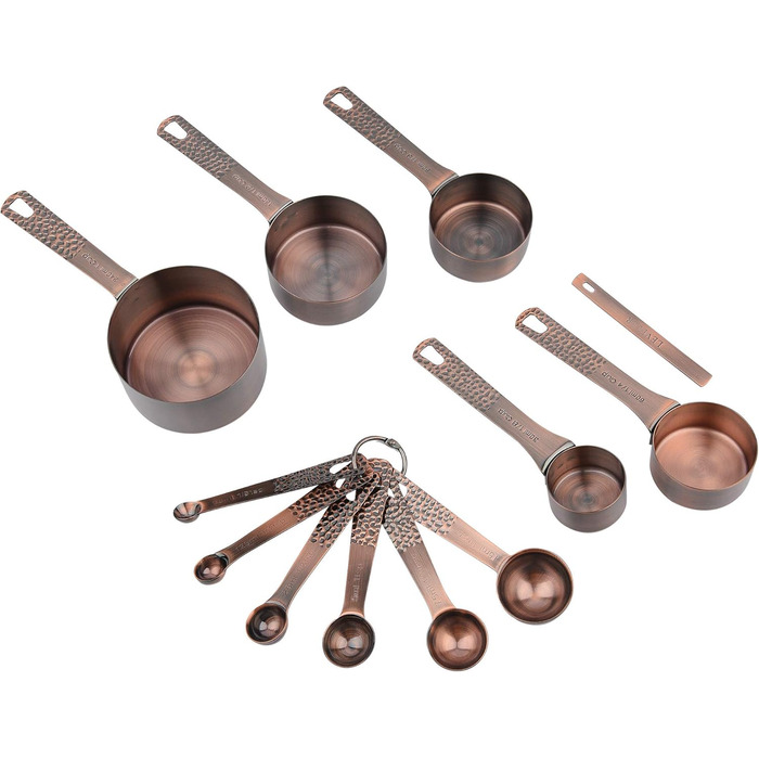 Copper Measuring Cups and Spoons Set, Stainless Steel Measuring Cups and Spoons Set for Baking and Kitchen, Cute Metal Measuring Cups and Spoons with Leveler and 1/8 Cup