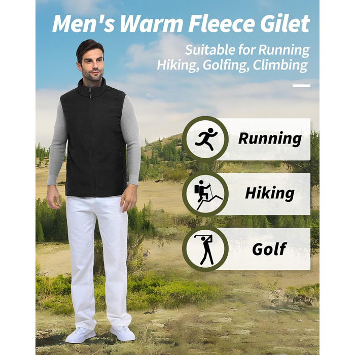 Чоловіча флісова жилетка Outdoor Ventures: легка, тепла, вітрозахисна, з кишенями на блискавці, чорна