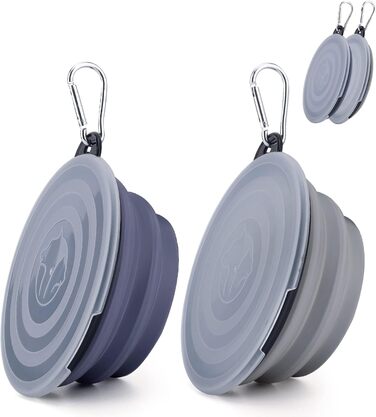 Складані миски для собак SLSON, 2 шт. з кришкою та карабінами, для годування, води, подорожей та прогулянок (Small, haze purple cool gray)