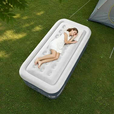 Надувний матрац LEADZM для 2 осіб з електронасосом, 203x152x46 см, сірий. Самороздувний, флок + PVC, вантажопідйомність 295 кг