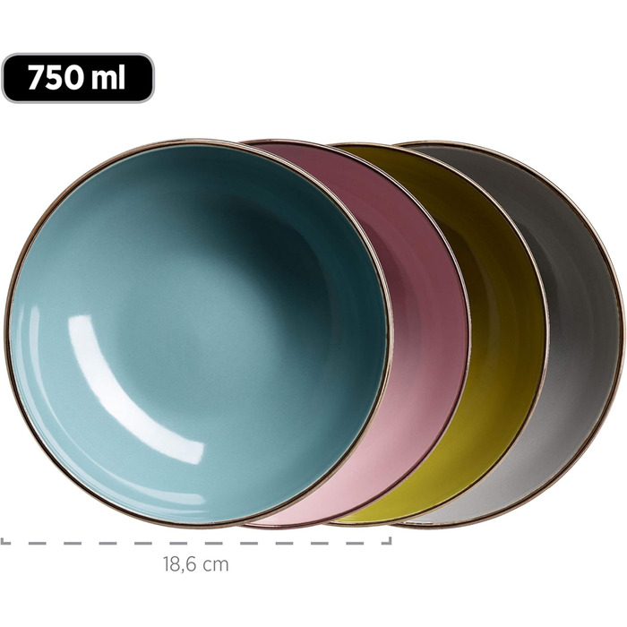 Набір посуду MÄSER 16-ти частинний, кераміка, кольоровий, з металевим бордюром, для 4 осіб