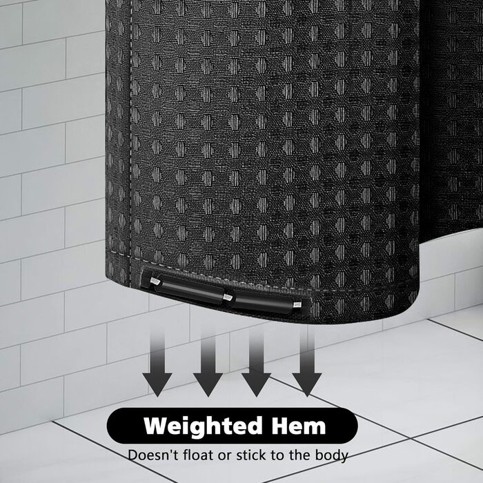 Штора для душу миюча текстильна поліестер 180x180 см чорна з кільцями (1 шт.)