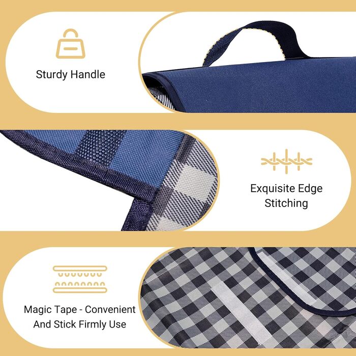 Килимок для пікніка Hozelin, водовідштовхуючий, складний, великий, пісконепроникний, 152.4 x 203.2 см (блакитний/білий)