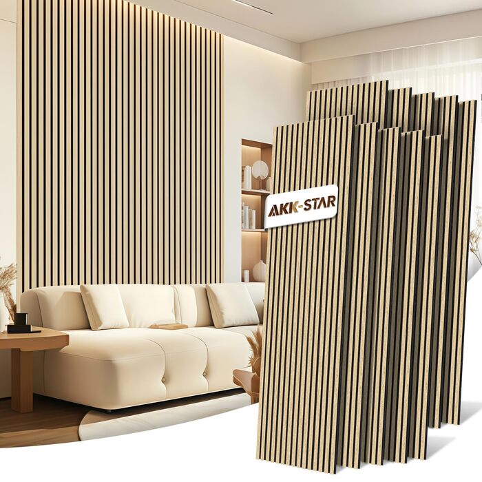 Акустичні настінні панелі AKK-STAR з дерева (дуб), 1200 x 600 x 18 мм, набір 2 шт (1,44 м²) — 3D панелі для звукоізоляції та декору вітальні та офісу, колір Класичний дуб