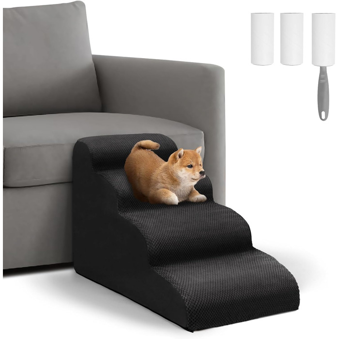 Сходинки для собак Mozvvco: 4 сходинки, м'який матеріал, знімна оббивка, чорного кольору