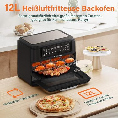 MECIGA Dual Zone Air Fryer, Double Chamber Air Fryer with Viewing Window, Transformable Hot Air Fryer, 12L Large Air Fryer, 2 Drawers, Oil-Free Fryer, Dishwasher Safe, 2400W, Black