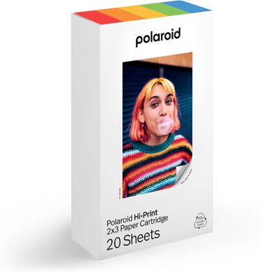Polaroid Hi-Print 2-ге покоління: Bluetooth фотодрук, кишеньковий принтер 2x3, чорний (з фільм-пакетом)