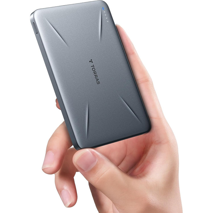 TORRAS MagPro Power Bank 5000mAh: Бездротова М'ягка Зарядна Батарея для iPhone з MagSafe, USB-C, Сірий