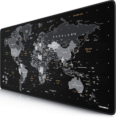 Килимок для миші TITANWOLF XXL Gaming з картою світу, 900x400x3 мм, чорний
