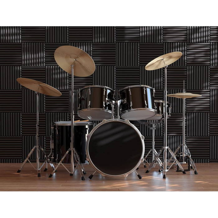 Акустичний поролон JBER, звукопоглинаючі пірамідні панелі для студії, вогнестійкі шумоізоляційні плити (48 шт, 30x30x2.5 см, чорний, без клею)