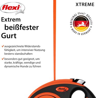 Flexi Xtreme L повід для собак 5 м чорний/оранжевий, надміцний, до 65 кг