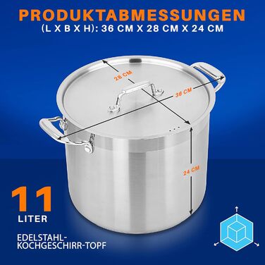 NutriChef Каструля з нержавіючої сталі 18/8, 11 л, для супів та рагу, з кришкою, для індукції, посудомийна машина