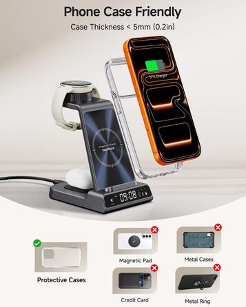 Бездротова зарядна станція 3-в-1 для Garmin Vivoactive/Venu/Forerunner/Instinct/Fenix/Epix 2, Samsung S25/S24, iPhone, AirPods, Galaxy Buds3