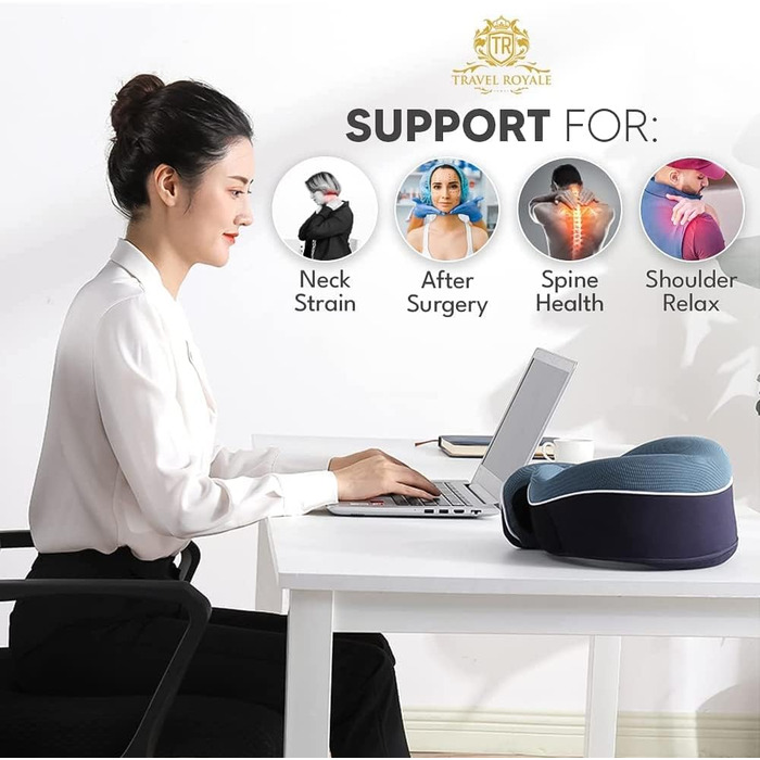 Подушка для шиї з Memory Foam 360° з підтримкою голови та підборіддя для літака, авто та дому - ергономічна, регульована