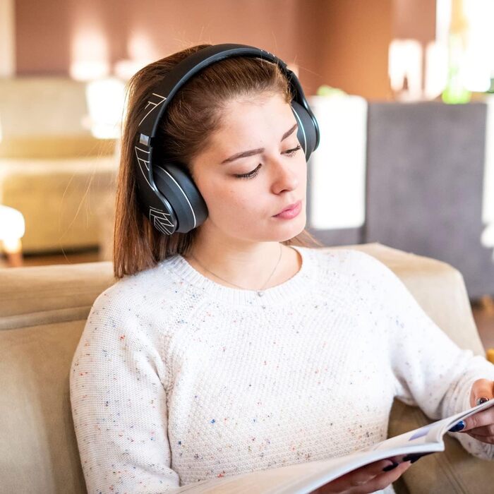 PowerLocus P6 Bluetooth навушники Over-Ear, бездротові з супер басами, 40 годин відтворення, мікрофон, голосовий асистент, активне шумопоглинання для iPhone, Samsung, iPad, PC, Laptop, TV, чорний/срібний