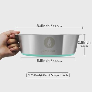 Набір мисок для собак LumoLeaf, нержавіюча сталь, великі, 2 x 3000 мл, з протиковзким силіконовим дном, для великих і середніх собак, миска для їжі та води, придатна для миття в посудомийній машині (подвійний набір)