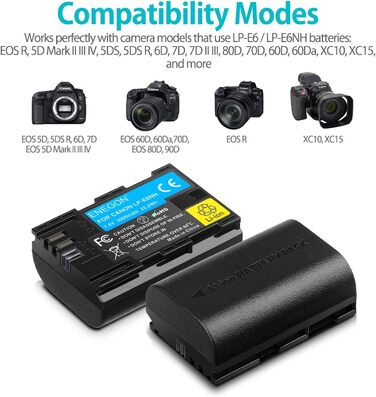 Зарядний пристрій ENEGON LP-E6NH 20W Dual з 2x акумуляторами 3000mAh для Canon EOS 5D, 6D, 7D, 60D, 70D, 80D, 90D, XC10, XC15, R, R5, R6, R7 - LCD дисплей