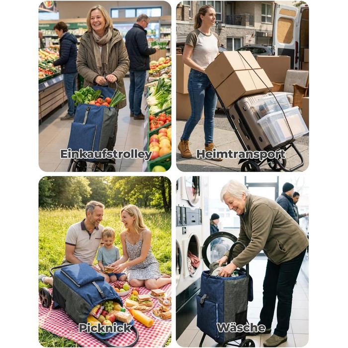 Складаний візок для покупок Homecall 50L з охолодженням та сумкою, 3 в 1 (блакитний & сірий)