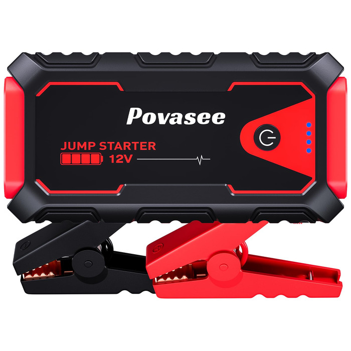 Портативний пусковий пристрій Povasee Starthilfe Powerbank: 5000A для 12V авто (до 10л бензину/8л дизеля), з LED, 2 USB, кабель для підключення