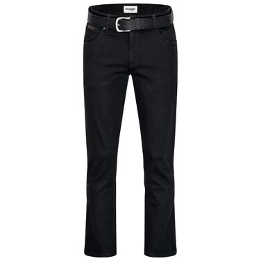 Джинси чоловічі Wrangler Texas Regular Fit Authentic Straight, еластичні, чорного кольору (42W/34L) + ремінь чорний
